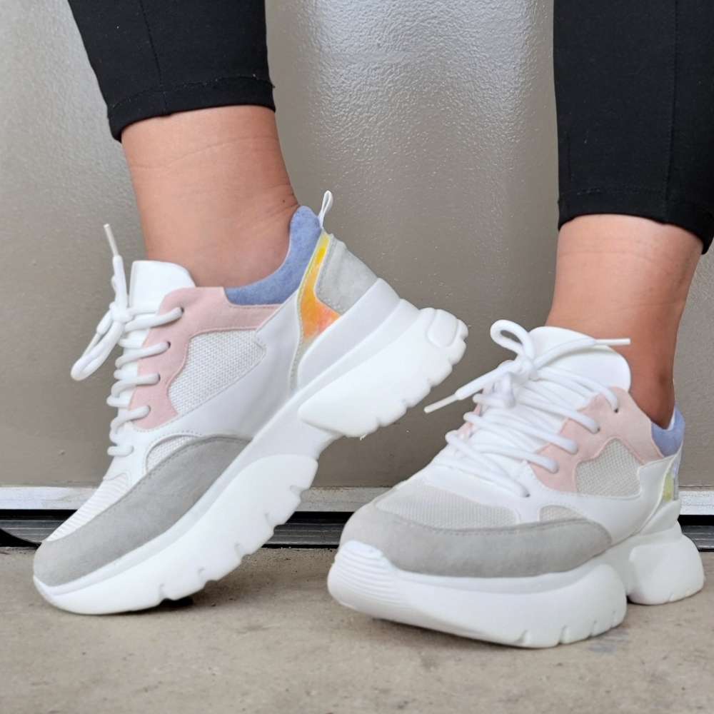 Women's Chunky Platform Sneakers White Blush Color - Picture 2 of 5
